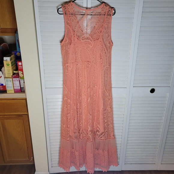 Torrid Coral Lace Button Front Maxi Skater Dress - Picture 9 of 16